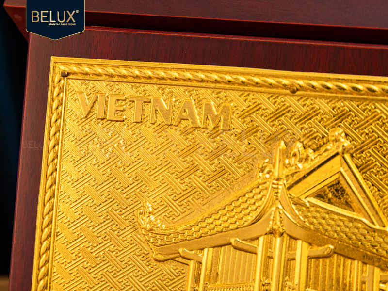 Hộp gỗ mặt vuông Chùa Một Cột mạ vàng 24k 23x23cm